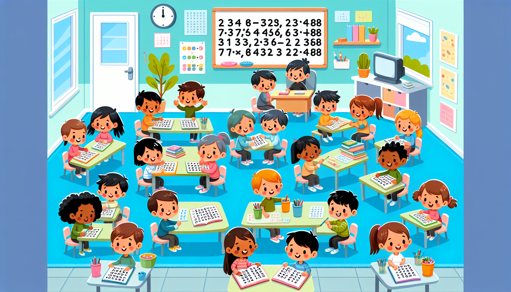 Kinderen op verschillende niveaus die tafels oefenen in de klas