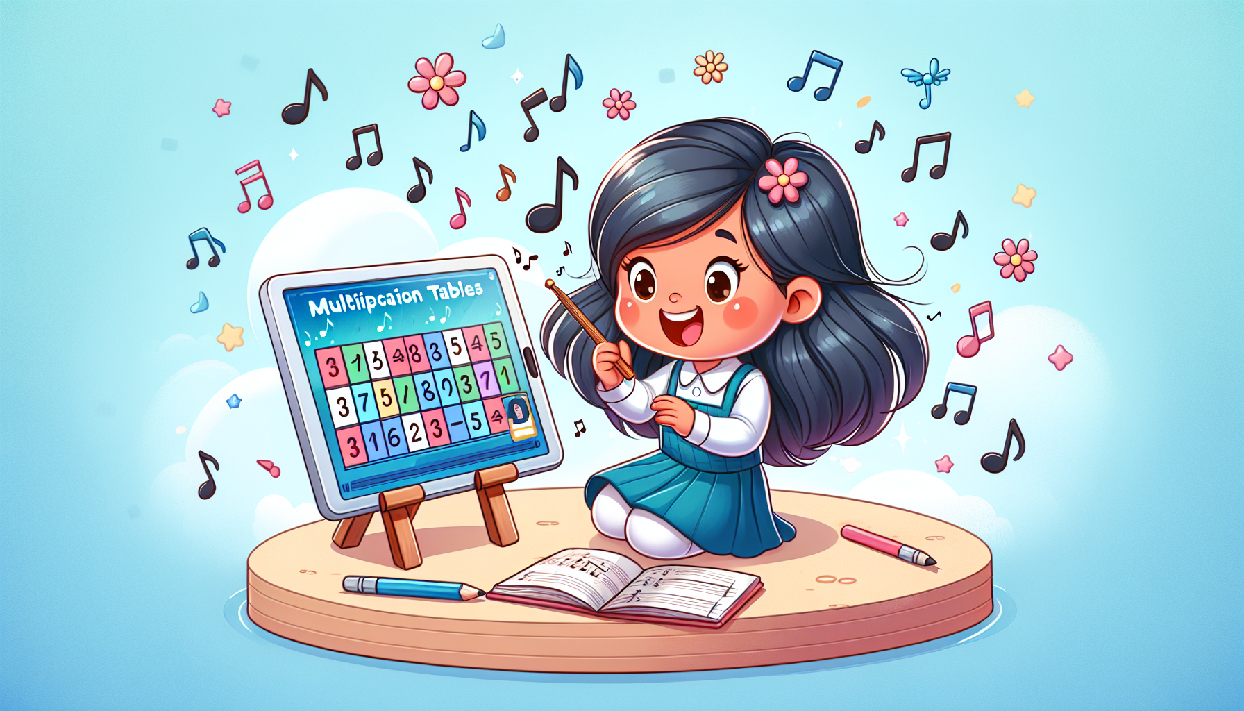 Kind dat tafels leert met liedjes en muziek