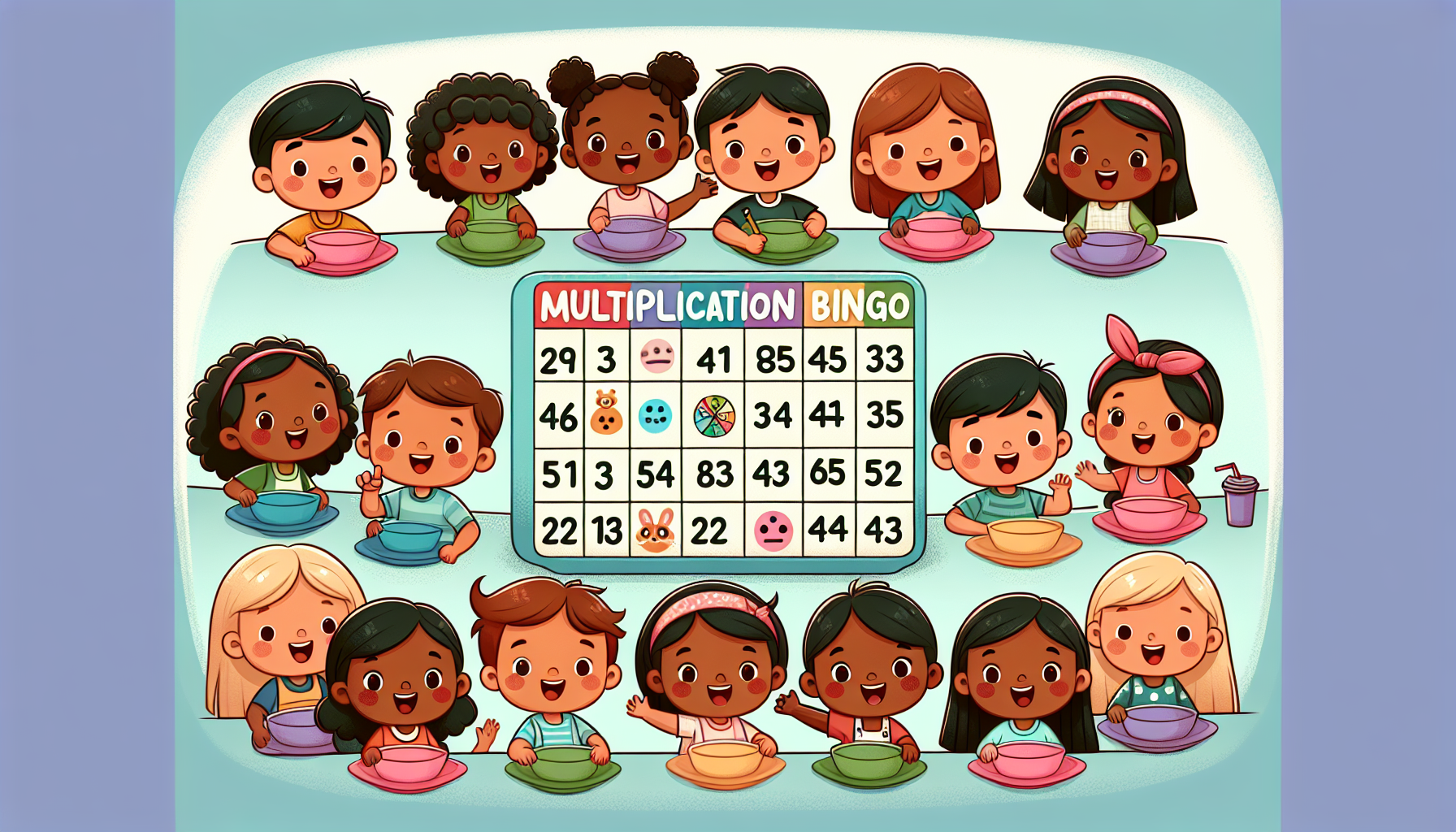 Kinderen die tafelbingo spelen