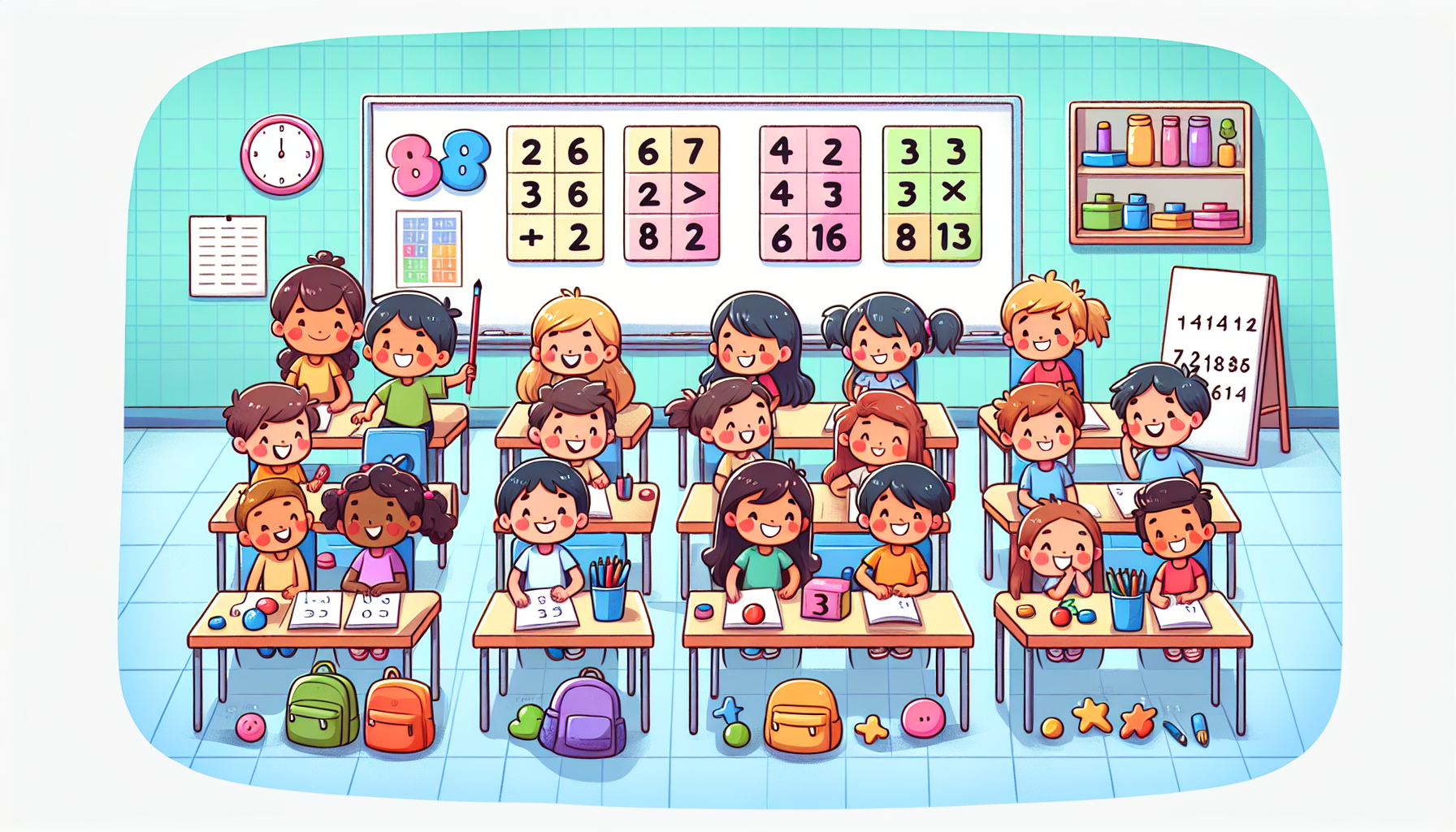 Kinderen in groep 3 die kennismaken met vermenigvuldigen