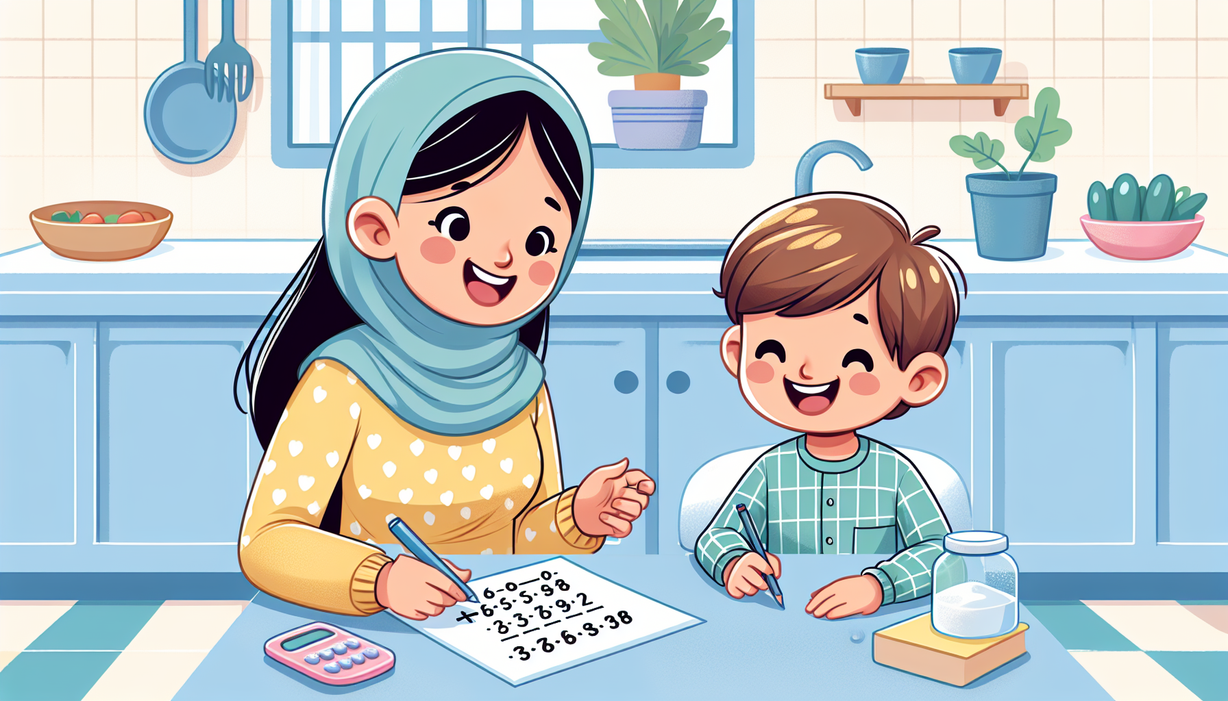 Ouder die thuis het kind helpt met tafels oefenen