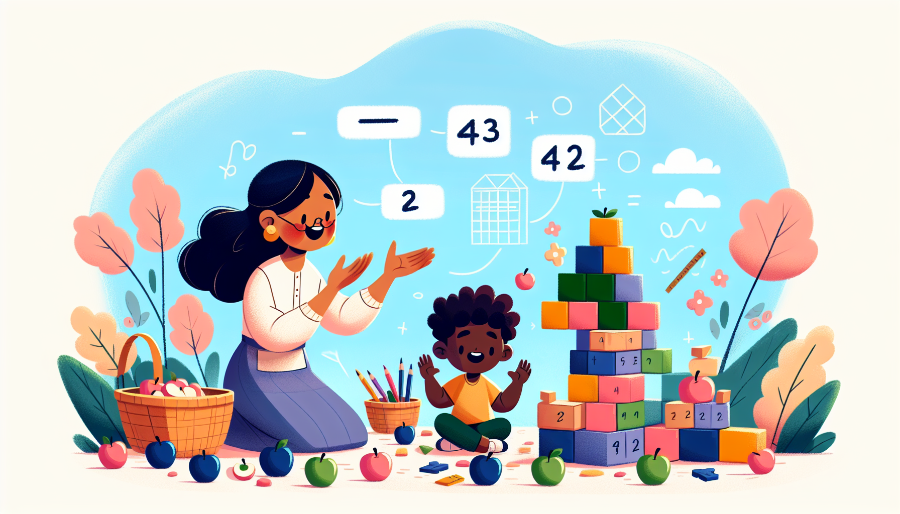 Leerkracht die vermenigvuldigen uitlegt aan een kind